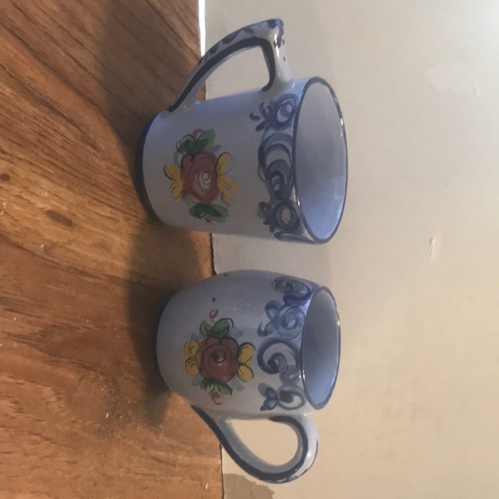 Set of 2. Hand crafted n painted in Portugal beautiful shade of blue coffee cups